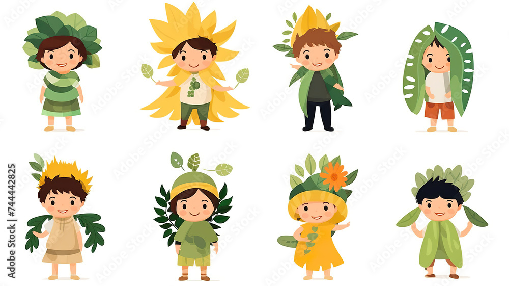 Obraz premium Kids dressed in plant costumes isolated on a pure white background