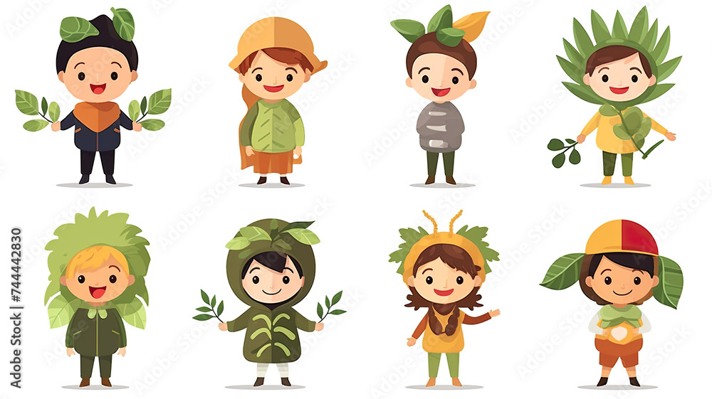 Kids dressed in plant costumes isolated on a pure white background Kids dressed in plant costumes isolated on a pure white background