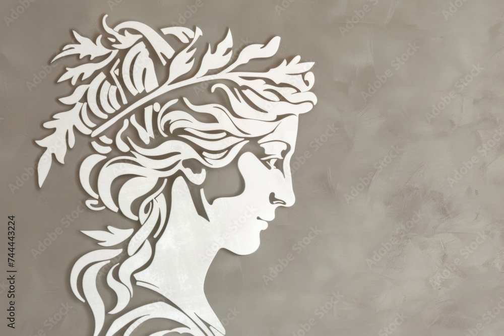 Minerva goddess of wisdom in minimalist artwork illustrates a profile of mythology and Roman heritage