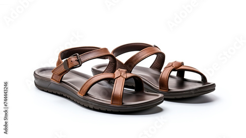 Men's leather sandal flip flop sandal isolated on pure white background