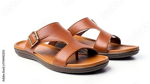 Men's leather sandal flip flop sandal isolated on pure white background