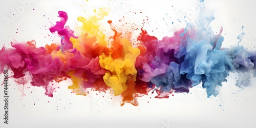 Vibrant Holi Text Design on White Background with Centered Professional Photo and Copy Space. Concept Holi Festival, Text Design, White Background, Professional Photo, Copy Space © Anastasiia