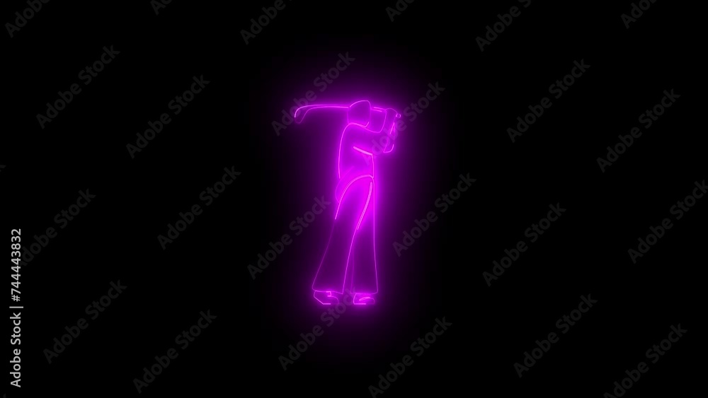 Neon glowing pink golf icon animation in black background Neon glowing pink golf icon animation in black background
