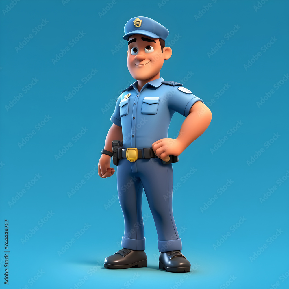 view of Spectacular 3d cartoon character of police officer with smile face