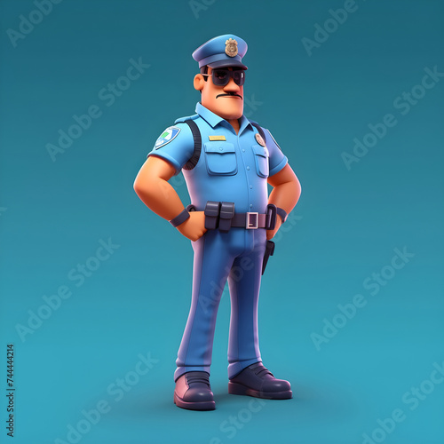 3d cartoon character of police officer photo