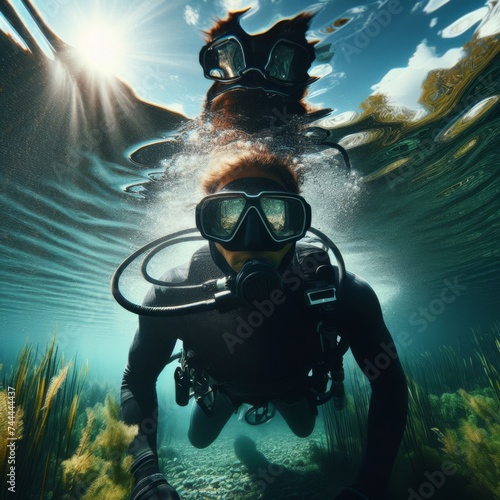 Scuba diver explores the crystal clear, shallow river waters  © robfolio