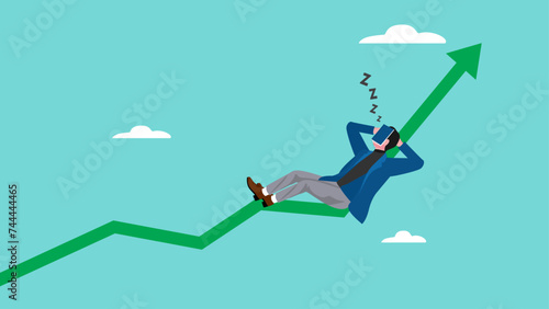 businessman investors sleeping on financial growth graph, investment dividends increase concept, business growth with increased revenue, passive income from investments concept vector illustration