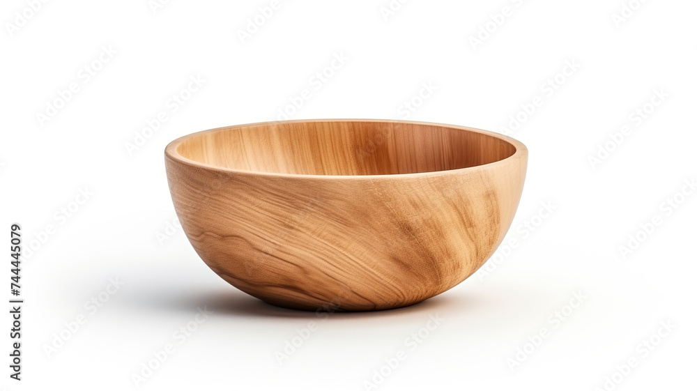 A wooden dish set up on a stark white background A wooden dish set up on a stark white background