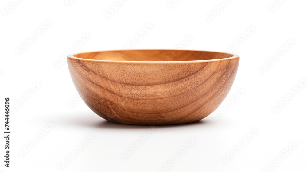 A wooden dish set up on a stark white background A wooden dish set up on a stark white background