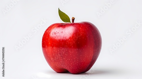 A vibrant red apple on a white background, ready to be picked.