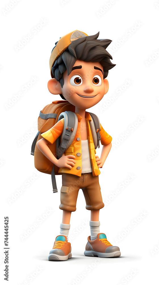 3d cartoon character of young boy with school bag for going school 3d cartoon character of young boy with school bag for going school