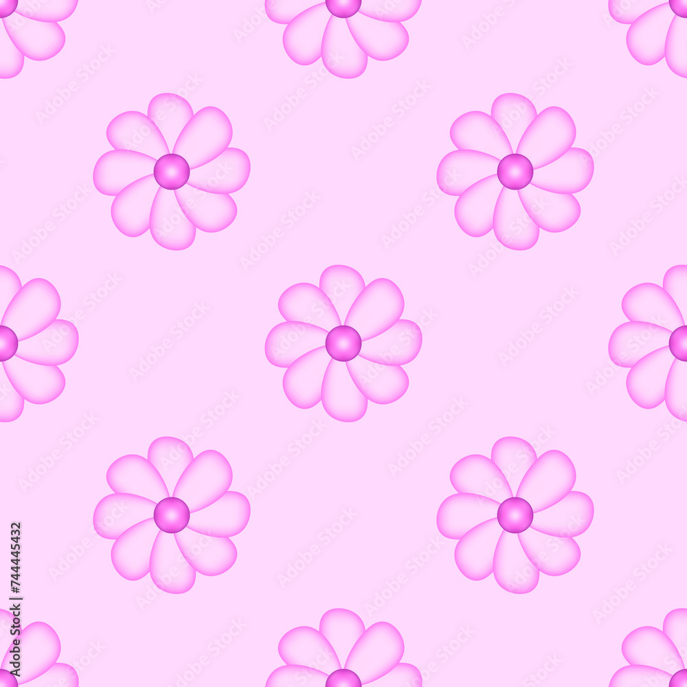Pink flower seamless pattern for printing. Simple gradient flower on a pink background. (JPG Preview)