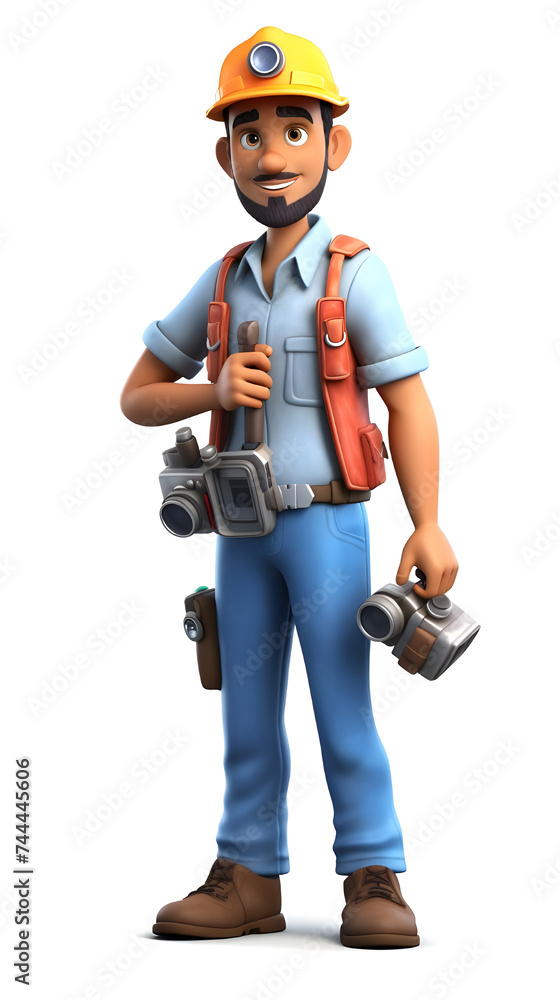 A 3d cartoon character engineer men in uniform with white background A 3d cartoon character engineer men in uniform with white background