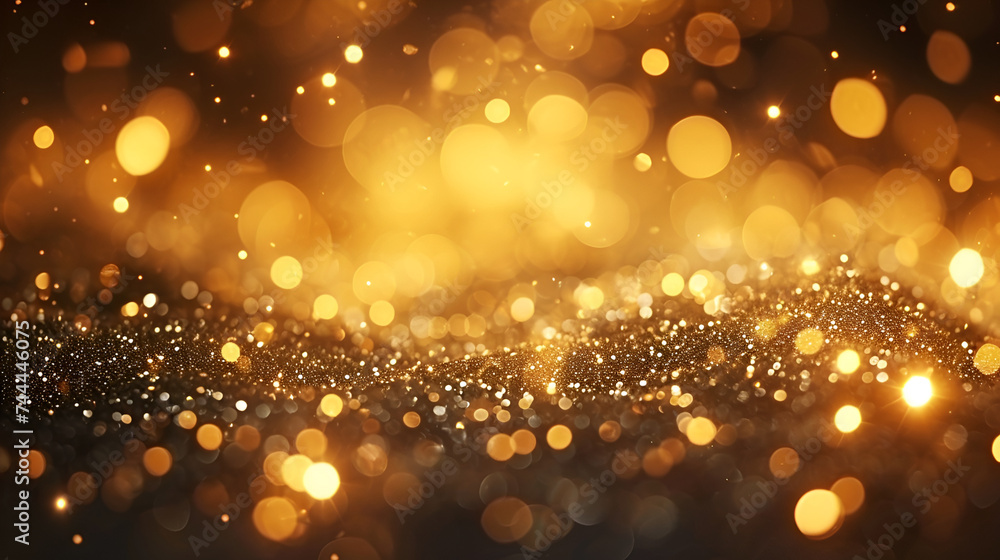 Golden Christmas particles and sprinkles for a holiday, golden Christmas particles and sprinkles for a holiday celebration like Christmas or new year. shiny golden lights. wallpaper, Generative Ai 