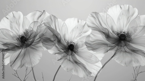 Transparent X-Ray Flowers in Monochrome Artistic Display.