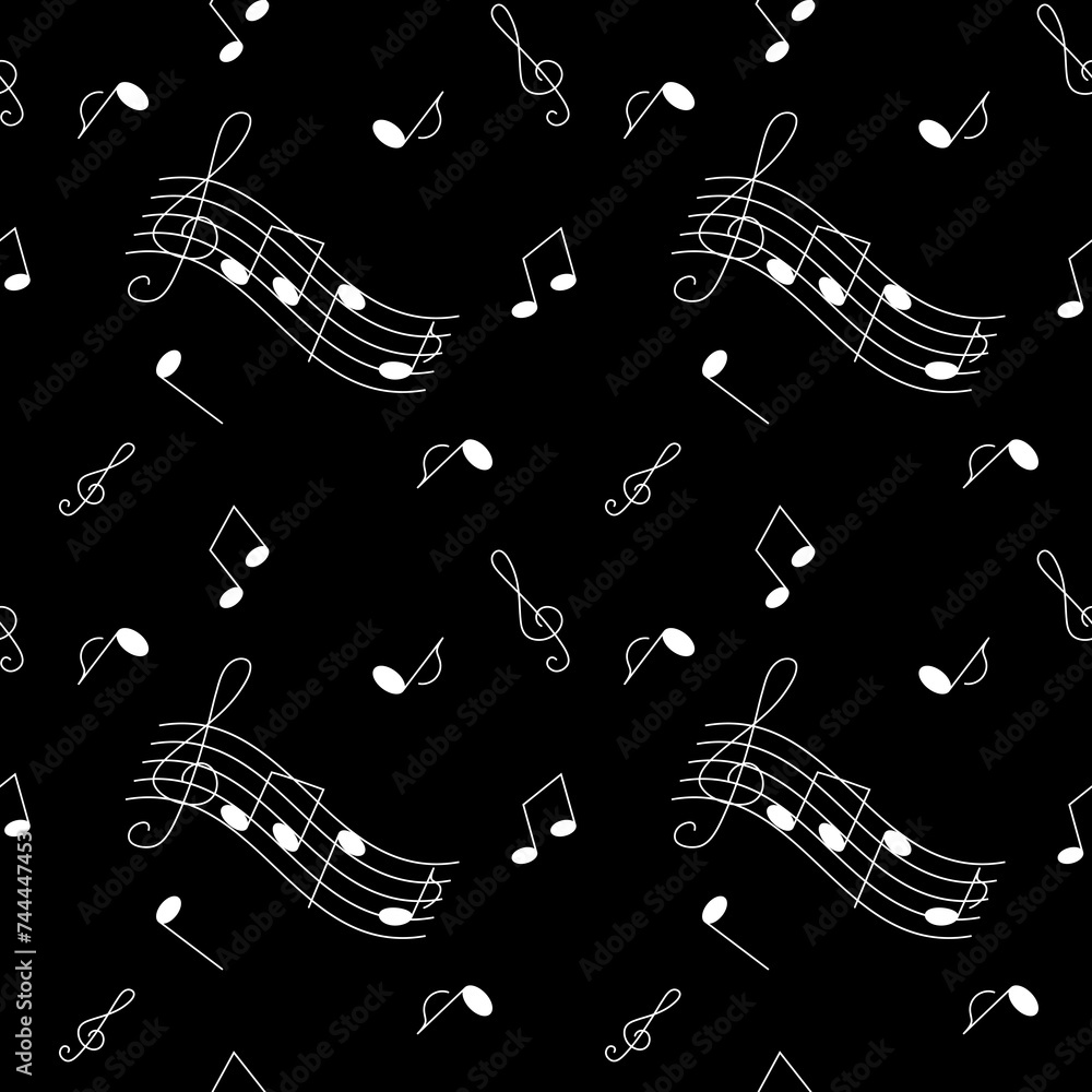 Seamless musical pattern. Repeating pattern with notes on a black ...