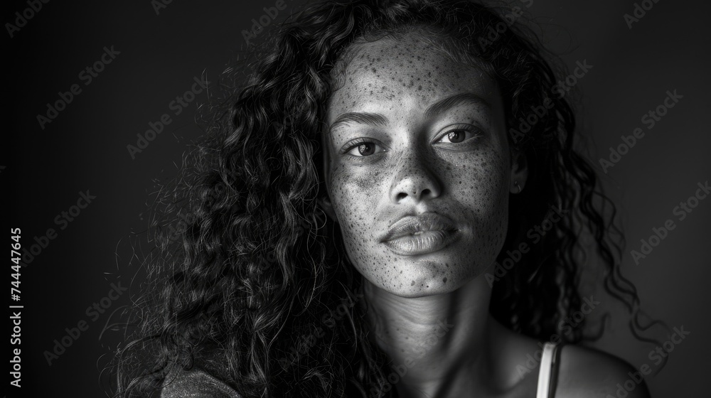 Black and White Portrait of Woman with Unique Freckles Black and White Portrait of Woman with Unique Freckles