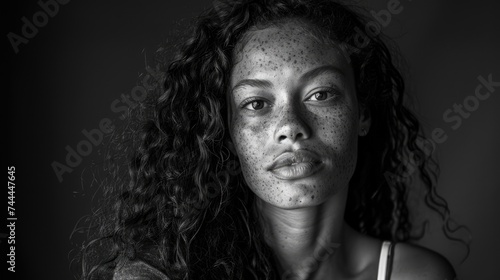 Black and White Portrait of Woman with Unique Freckles