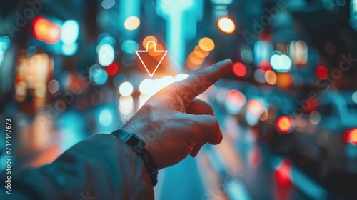 The businessman is pointing towards an arrow graph, symbolizing the concept o...