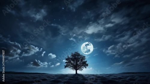 月夜の空と1本の木　Generative AI photo