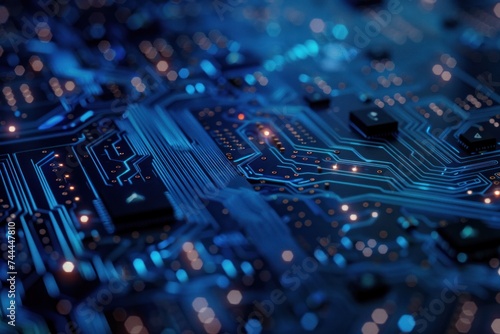 Circuit board dark blue background