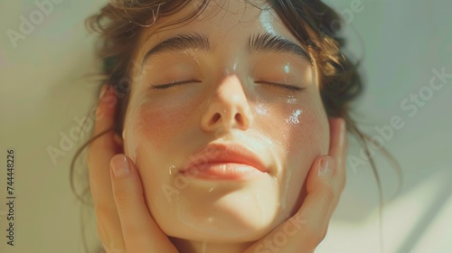 Young woman enjoying face massage in spa salon