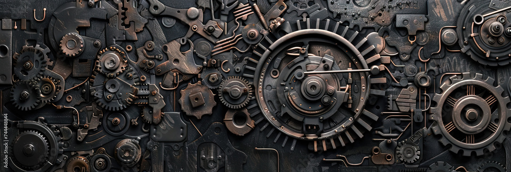 Fototapeta premium Mechanical engineering concept with gears and sprockets