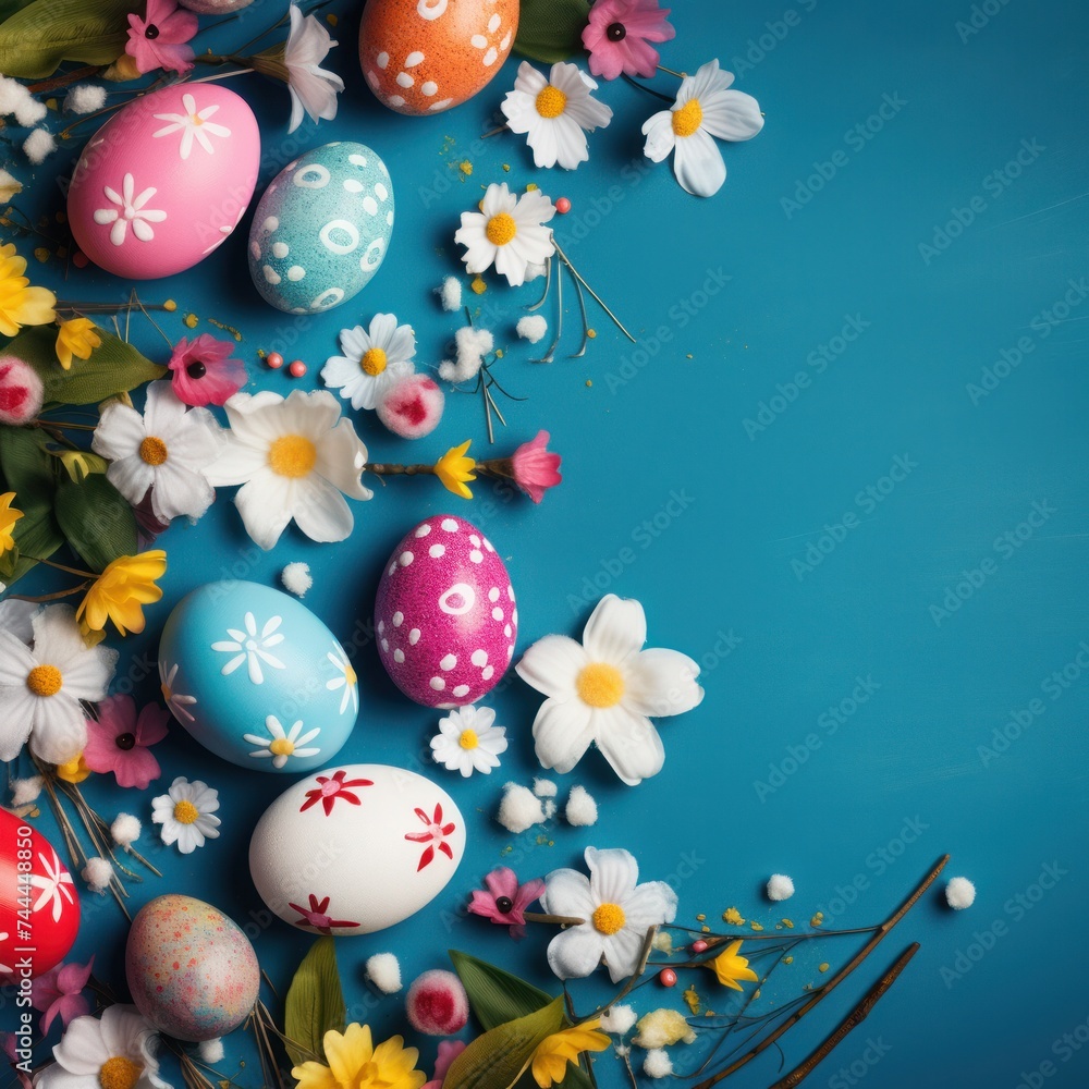 cute easter background with colorful eggs and flowers cute easter background with colorful eggs and flowers