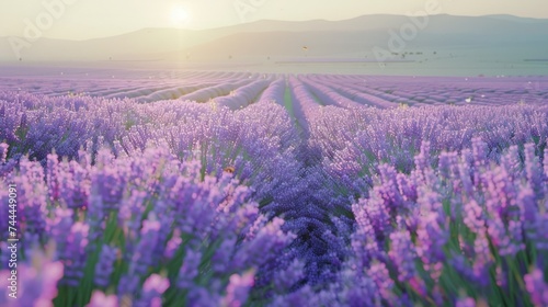 A vast expanse of purple lavender fields stretching to the horizon, their fragrance hanging heavy in the air © olegganko