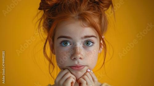 Description of a young girl with red straight hair, looking cute and nice but...