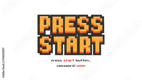PRESS START INSERT A COIN TO CONTINUE .pixel art .8 bit game.retro game. for game assets in vector illustrations.clipart.