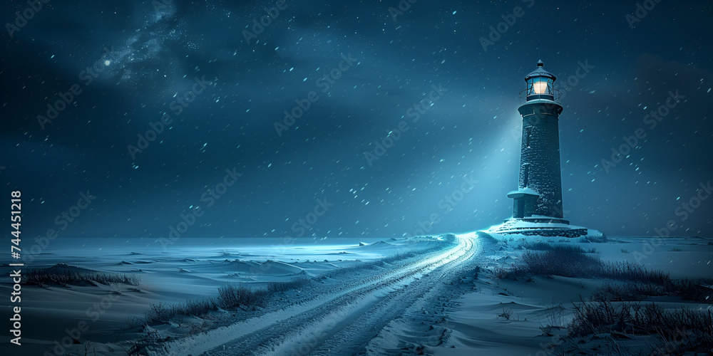Majestic Lighthouse in Stormy Night Seascape