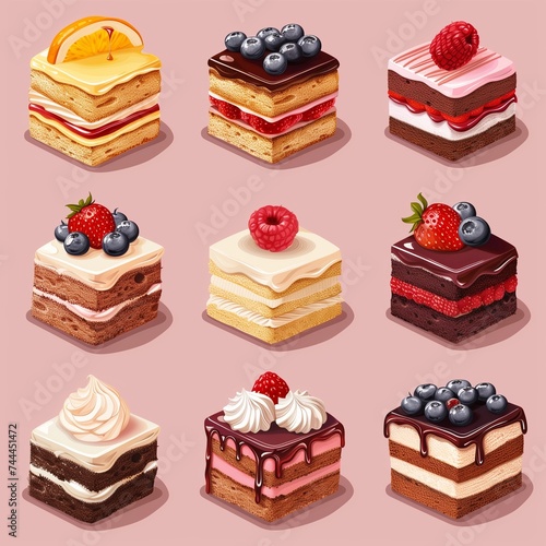 a pattern of small colorful square cakes