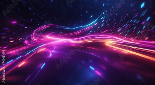 Abstract Speed light trails effect, fast moving neon futuristic technology background