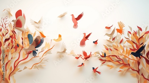 background with colorful birds on white © SadiGrapher
