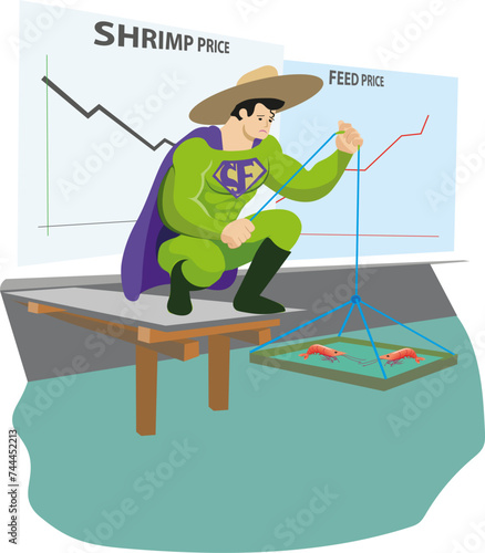 daily shrimp farmer activities in flat illustration