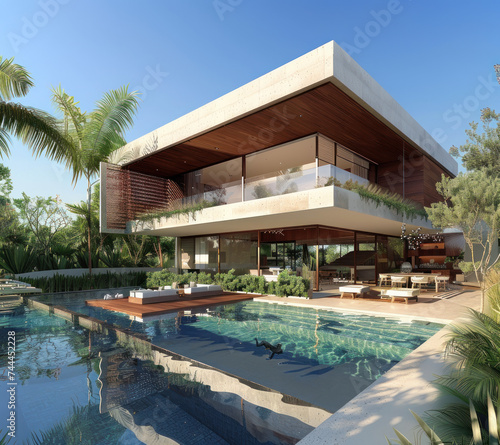 modern design of house with pool © somruethai