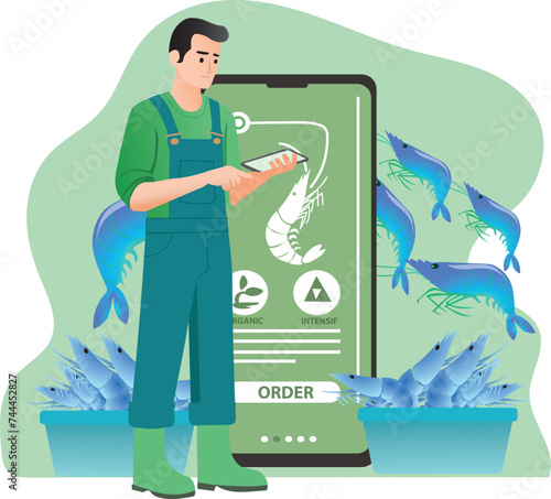 daily shrimp farmer activities in flat illustration