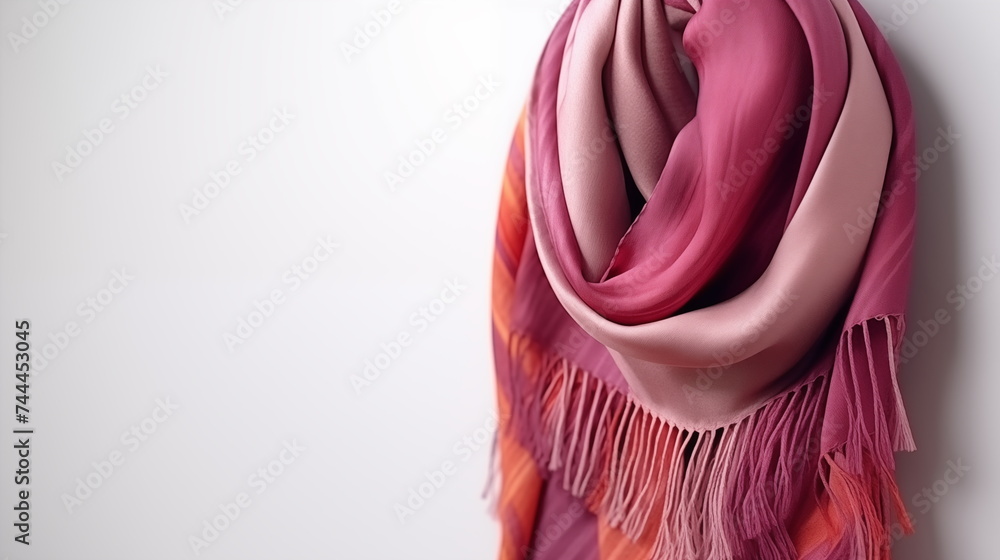 Pink silk scarf on a white background. AI Generative.