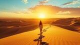 Asian woman strolling in Egypt's desert dunes. Sands of beauty. Ai Generated