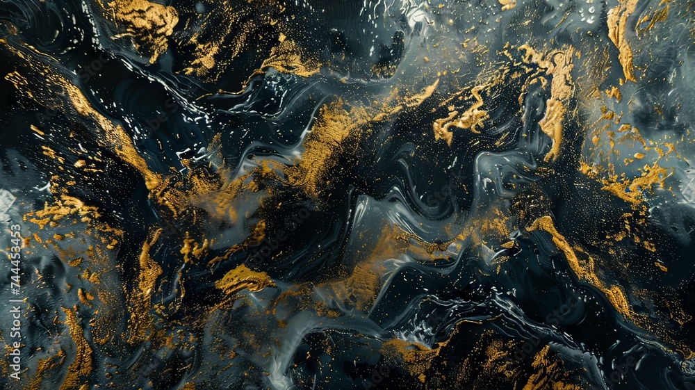 Illustration AI horizontal black and gold fluid art texture. Background concept, textures. Illustration AI horizontal black and gold fluid art texture. Background concept, textures.
