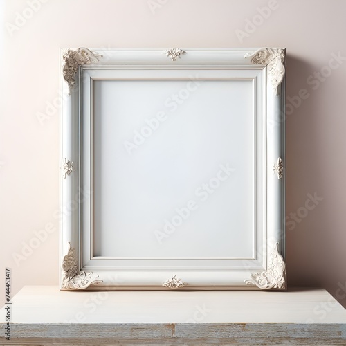 White Wooden Frame Mockup with Blank Empty Space on Bright Pastel Color  Wall