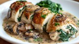Roasted chicken breasts stuffed with mushrooms, green onion, pepper and sheep cheese