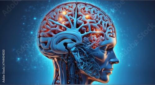 Anatomy of human's brain inside the male's head