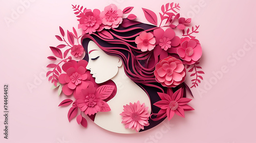 happy women's day cutout pink floral greeting card on pink background © Aura