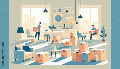 Concept of moving and new life image. Vector illustration.