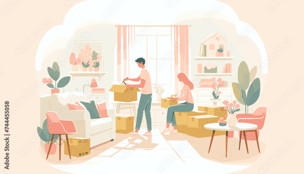 Concept of moving and new life image. Vector illustration. Concept of moving and new life image. Vector illustration.