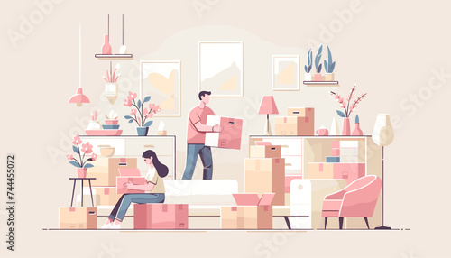 Concept of moving and new life image. Vector illustration.