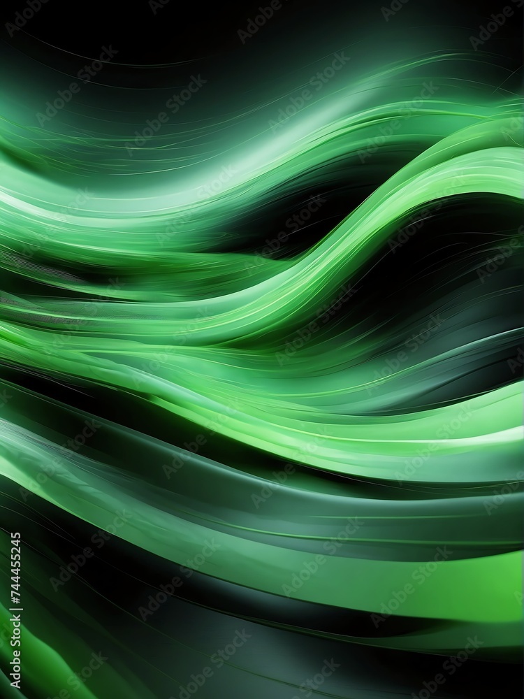 Fototapeta premium Light green motion blur abstract on black background from Generative AI