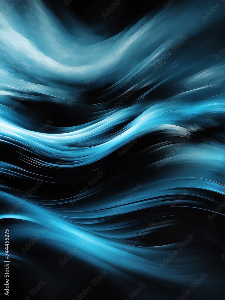 Obraz premium Light sky blue motion blur abstract on black background from Generative AI